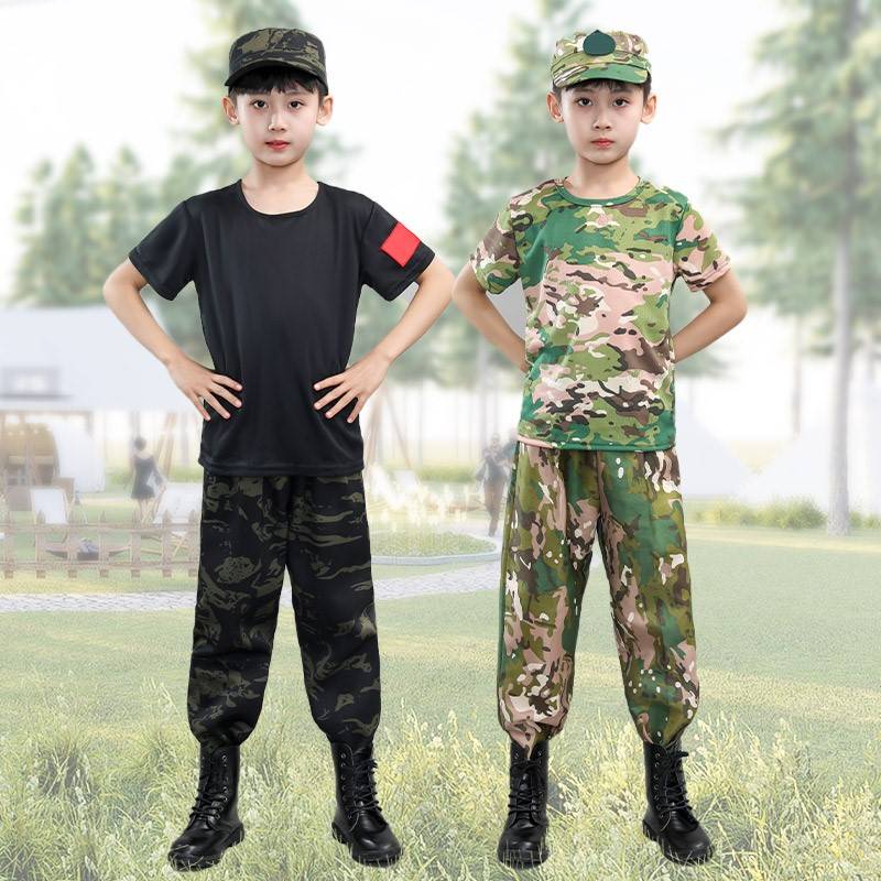儿童迷彩服男童中小学生军训服幼儿园长袖迷彩夏令营短袖训练服装