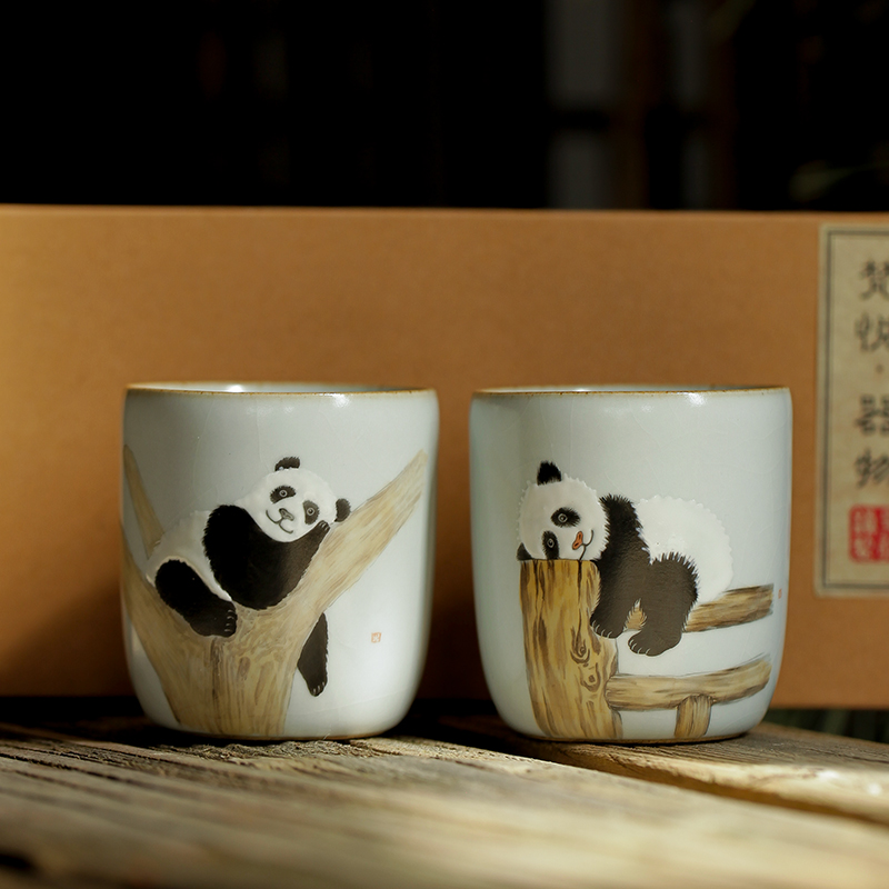 梵悦器物青年艺术家原创手绘熊猫茶杯儿童茶艺品茗杯文艺手绘茶杯