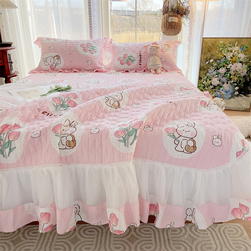 全棉床盖单件儿童夹棉绗缝床单三件套2023新款公主风纯棉床罩床裙