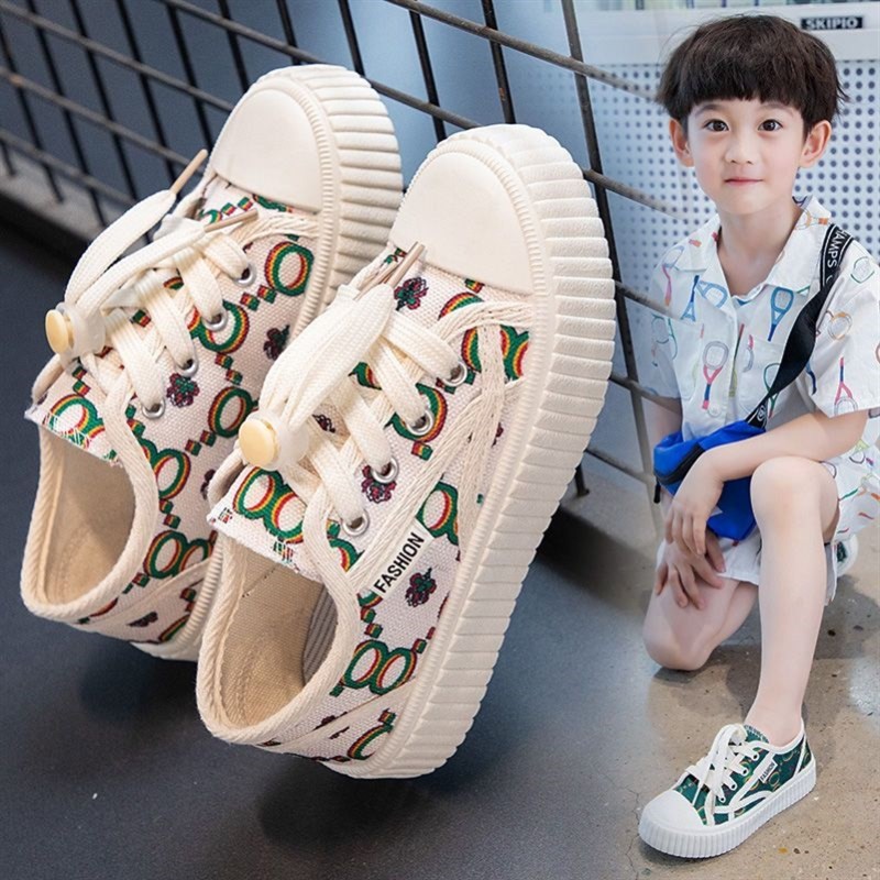 现货速发儿童帆布鞋透气韩版男童轻便饼干鞋系带时尚校园小学生跑