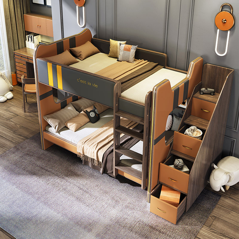 现代上下床c高低床儿童床子母床意式成年上下铺木床双层床两层组
