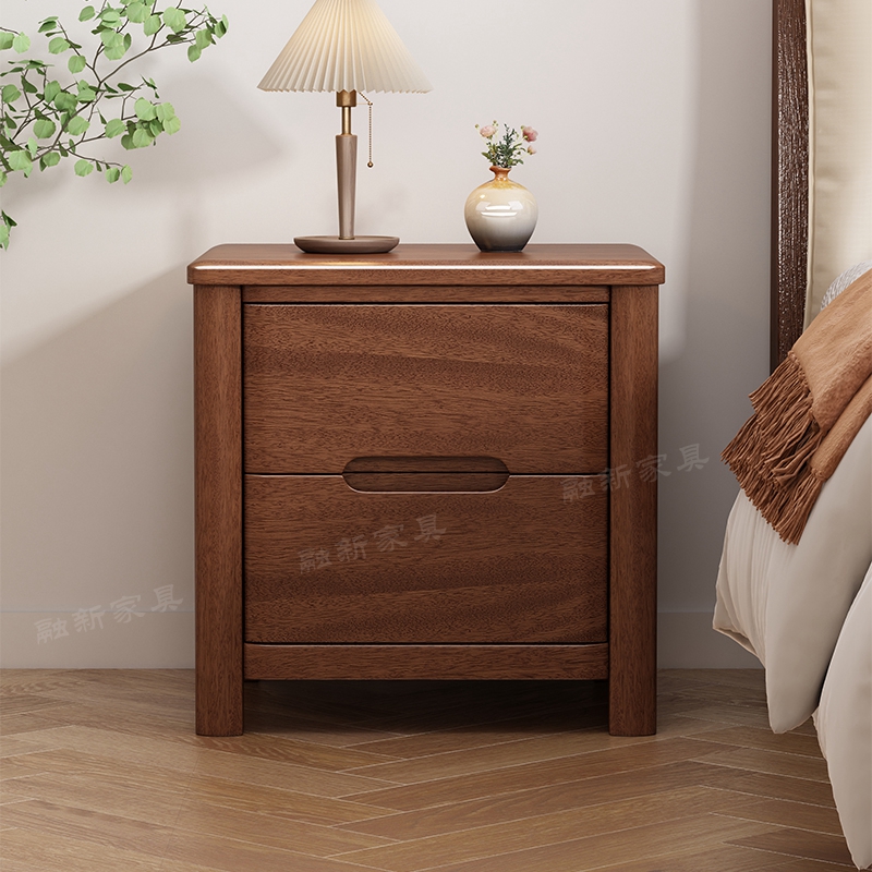 胡桃木床头柜全实木现代中式窄小储物加锁卧室床边柜小型整装包邮