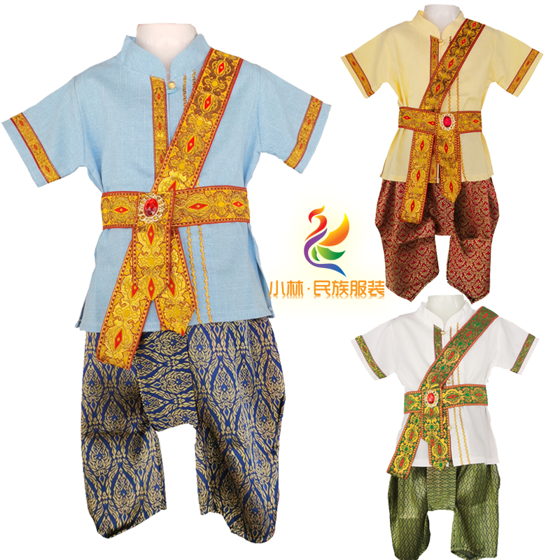 东南亚风情泰国男童服装傣族英雄带三色套装葫芦丝表演泼水节服饰