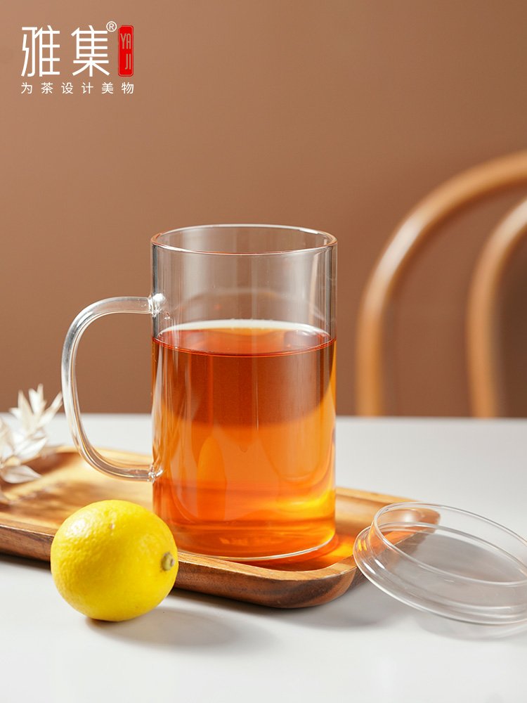 雅集茶具豪饮杯办公室大容量玻璃杯带盖耐热茶杯柠檬红茶玻璃水杯