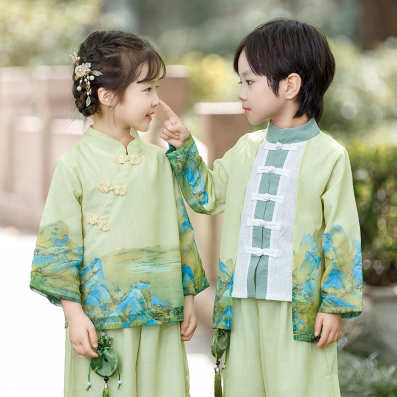 上山舞蹈服一六儿童节表演装唐装古装国学汉服幼儿绿色服演出E638