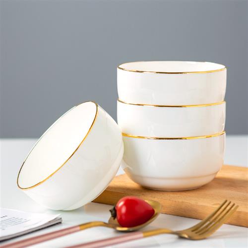 星彬果圆形碗家用汤面碗4只6只套装创意金边陶瓷餐具韩式饭碗 4.5