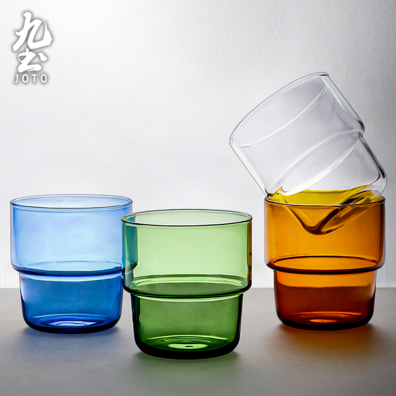 九土简约透明彩色玻璃水杯果汁牛奶杯饮料杯家用喝水杯夏季冷饮杯