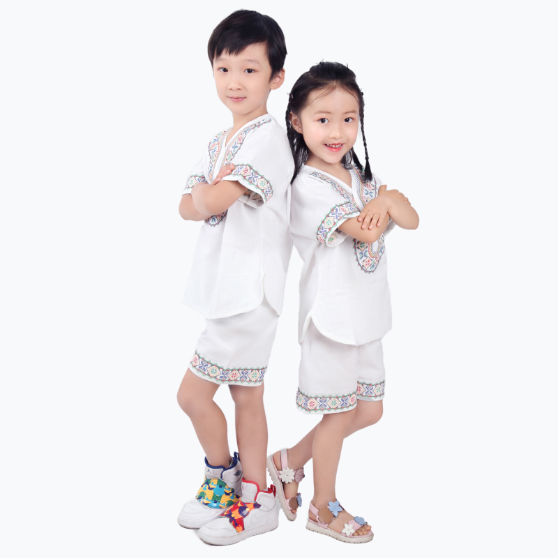 2022年维吾尔族儿童套装童装民族国潮宝宝纯棉衣服裤子两件套夏季
