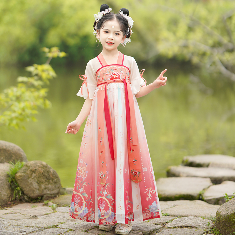 女童汉服夏装超仙古装裙节日表演服中国风儿童唐装古风夏装连衣裙