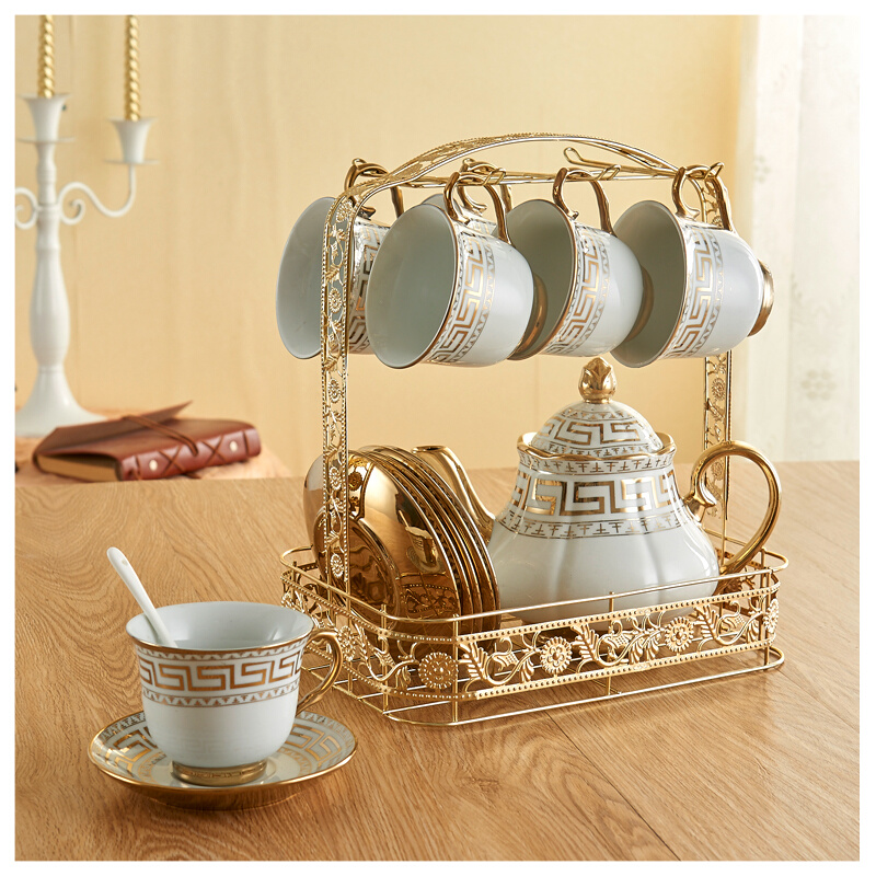 博艺欧 式陶瓷茶具套装送架子办公室花茶杯高档骨瓷下午茶咖啡具