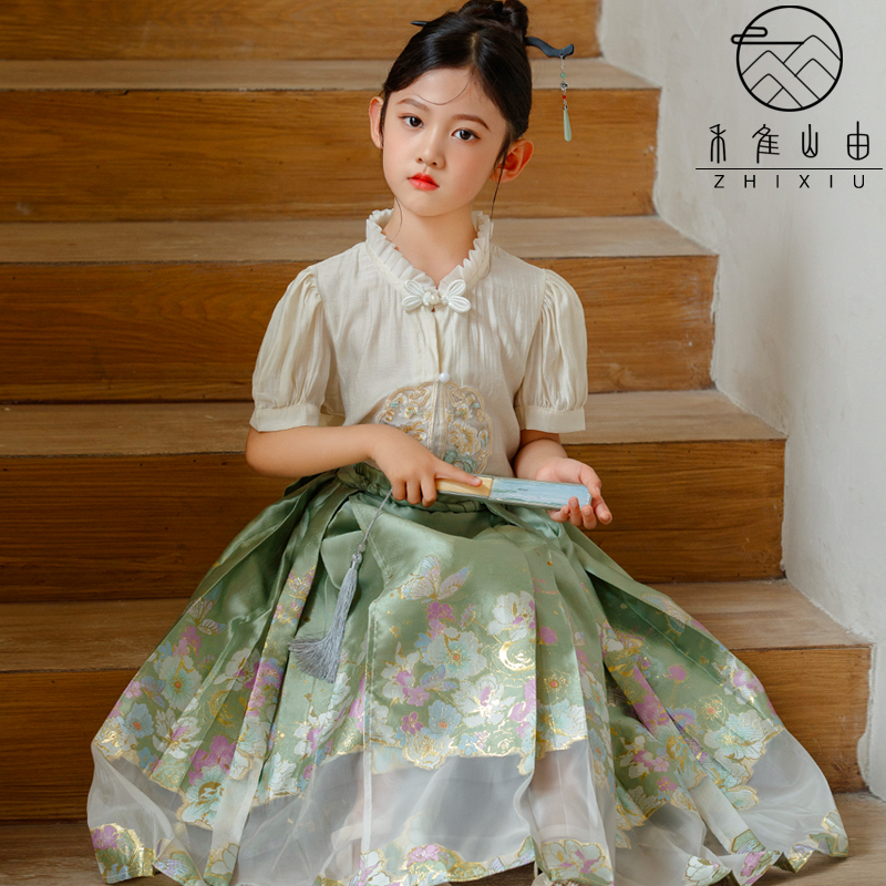 女童汉服马面裙2024夏装儿童古装超仙中国风唐装小女孩织金新中式