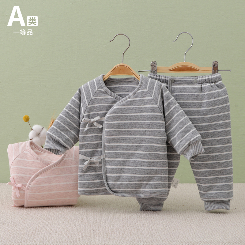 新生婴儿儿衣服秋冬款夹棉0-3个月初生宝宝纯棉保暖加厚分体套装