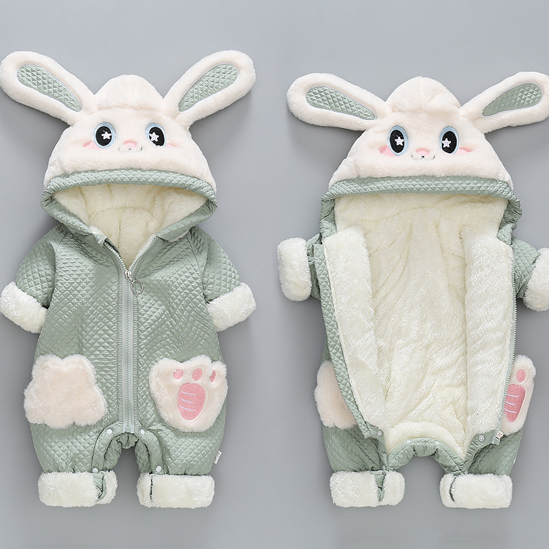 秋冬婴儿连体衣冬装保暖宝宝衣服冬新生儿夹棉加绒外出服抱衣兔子