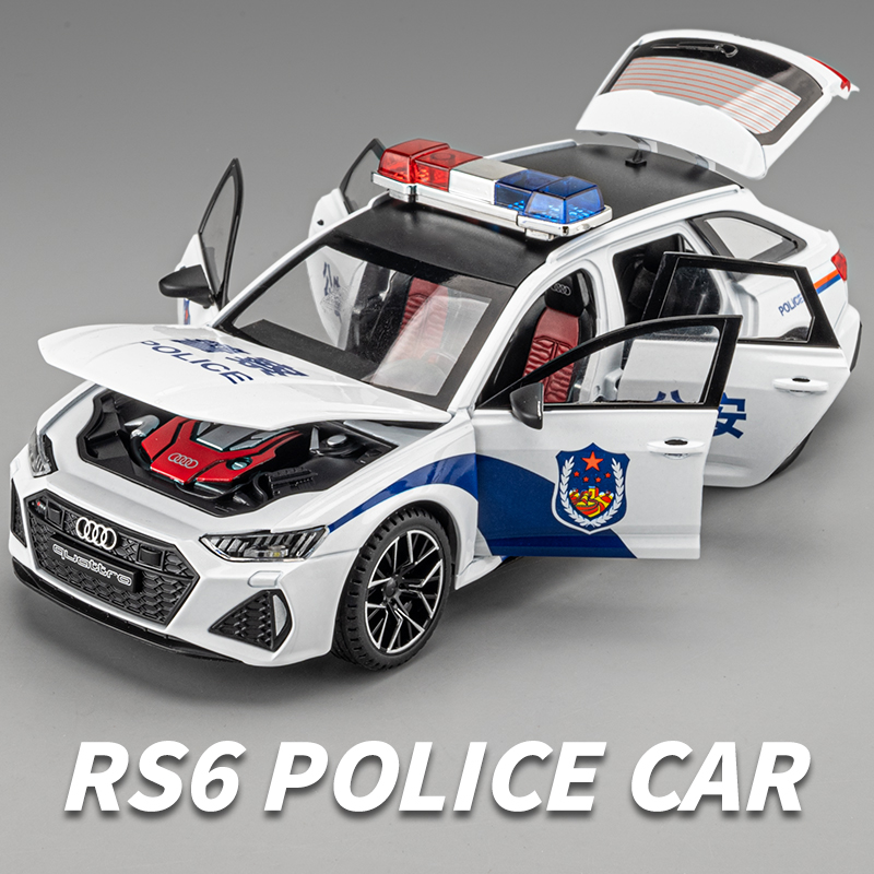 大号儿童警车玩具奥迪RS6合金车模型摆件110公安特警车小汽车礼物
