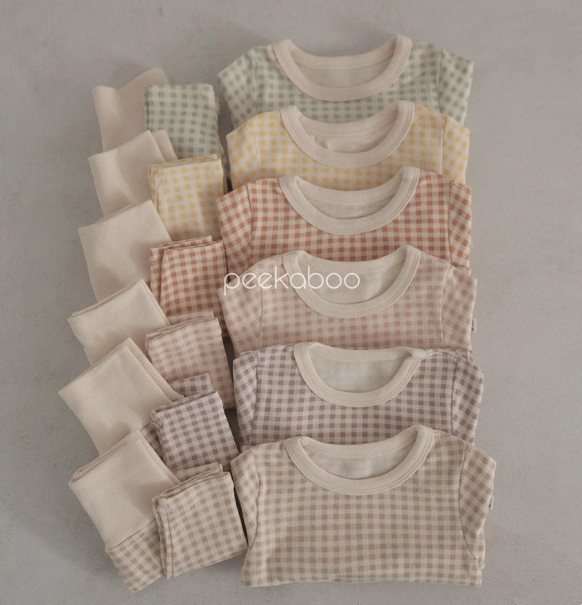 韩国进口童装格子纯棉家居服套装新生婴儿连体衣护肚裤PEEKABOO