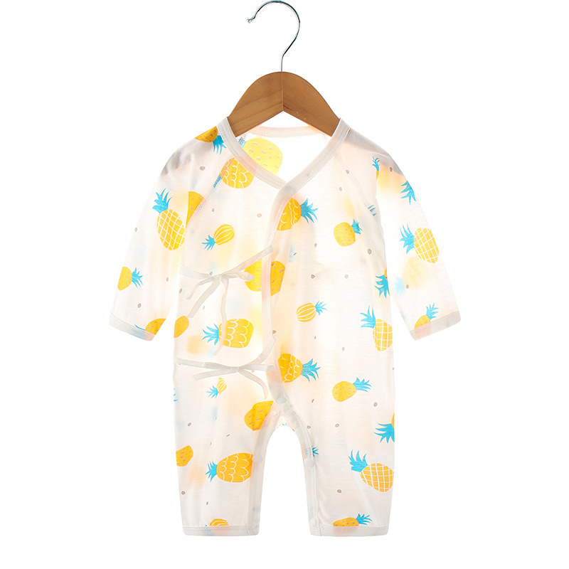 日本进口婴儿连体衣夏季薄款无骨新生儿哈衣长袖空调服宝宝睡衣夏