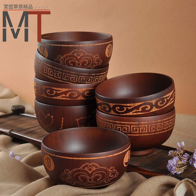 内蒙古工艺碗蒙古餐具木碗蒙古奶茶碗家用儿童木碗蒙古族特色碗