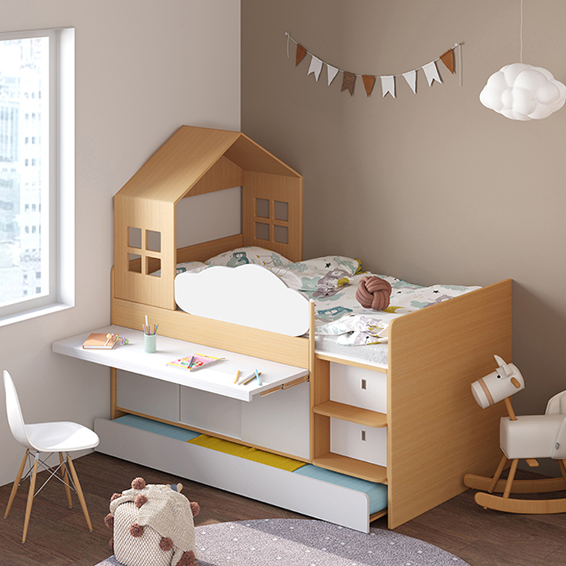 考拉森林多功能储物半高床儿童床小户型带抽床上床下柜组合带书桌