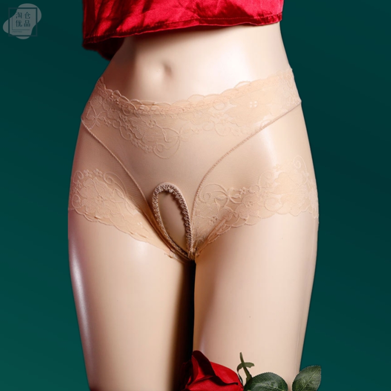 女士内裤透明全露透气啪啪开洞超薄嘞阴小内内开档式大码胖mm大。