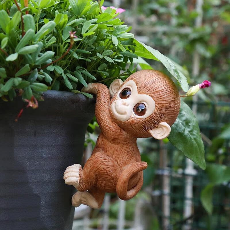 花园杂货盆景小摆件装饰品园艺摆创意挂盆小挂盆小猴子三只|