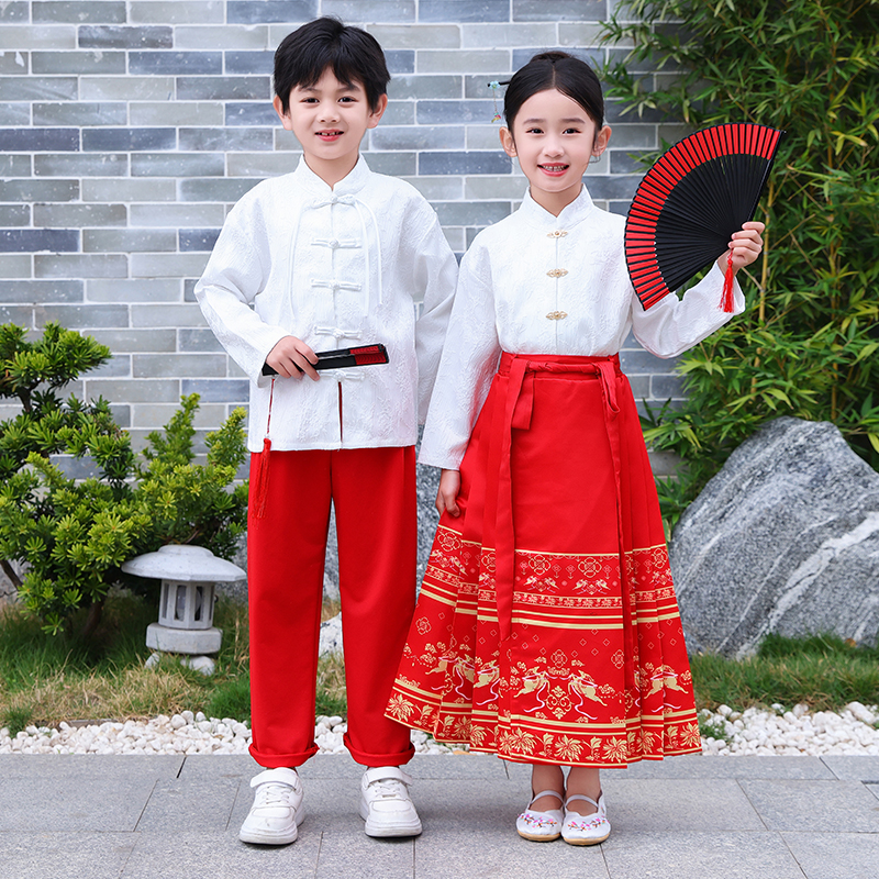 中国风马面裙套装儿童合唱演出服小学生幼儿国学服男女童古装汉服