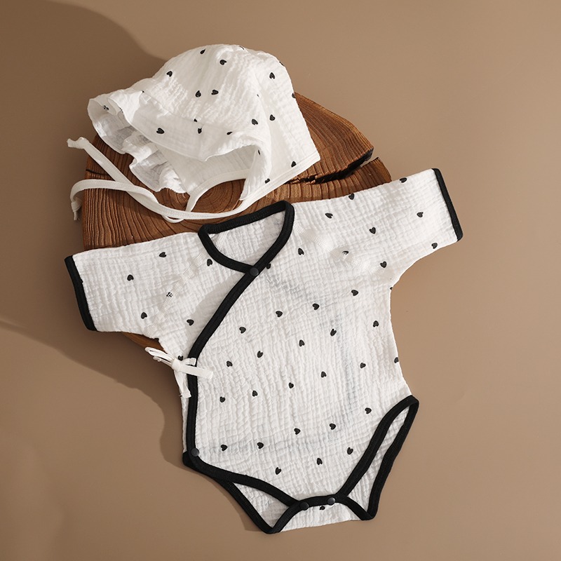 日本婴儿夏季薄款纱布包屁衣透气纯棉衣服短袖新生儿宝宝三角连体