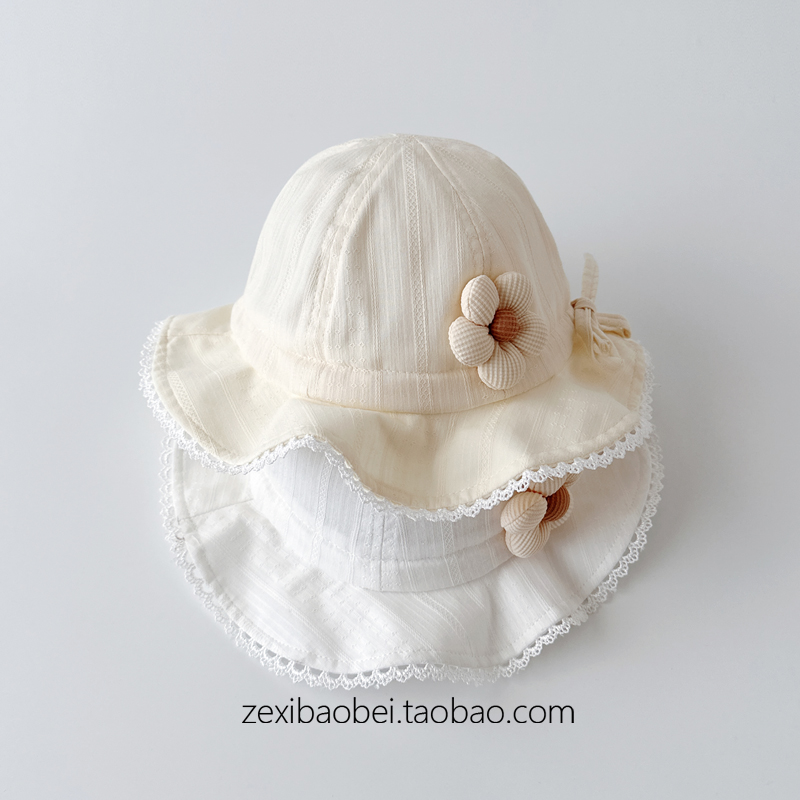 轻薄款~婴儿帽子夏季薄款女宝宝遮阳帽大帽檐小月龄外出防晒帽子