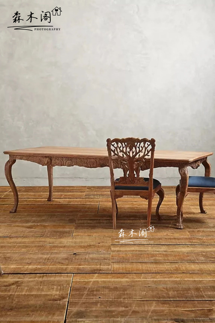 欧式高端定制复古风实木手工雕花餐桌乡村仿古长方形茶几茶台饭桌