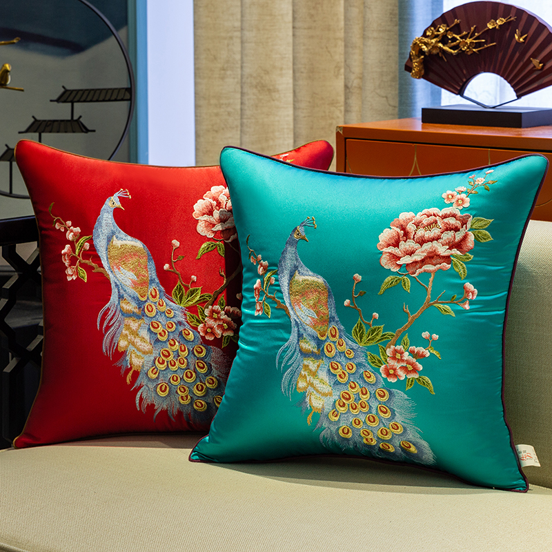 新中式刺绣花抱枕套客厅红木沙发靠背不含芯腰枕靠枕头中国风靠垫