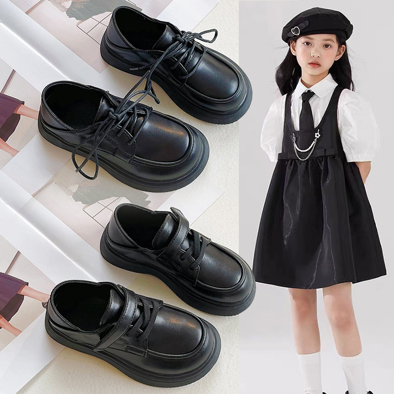 女童英伦风皮鞋2023春秋新款黑色演出鞋小女孩软底洋气单鞋男童鞋