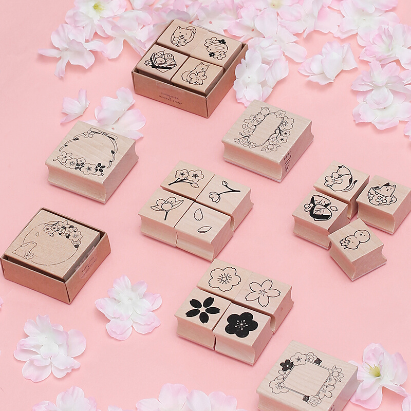 。信的恋人樱花木质印章唯美日式和风春天花瓣手账拼贴装饰工具