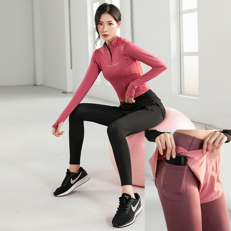 瑜伽服2022春季新款显瘦上衣长袖女外穿遮臀运动套装跑步健身裤