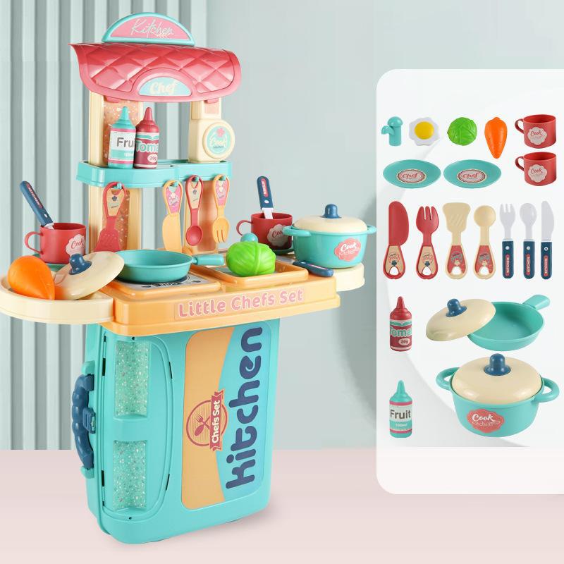 儿童梳妆台化妆箱工程手提箱3合1医具模拟过P家家厨具男女孩玩具