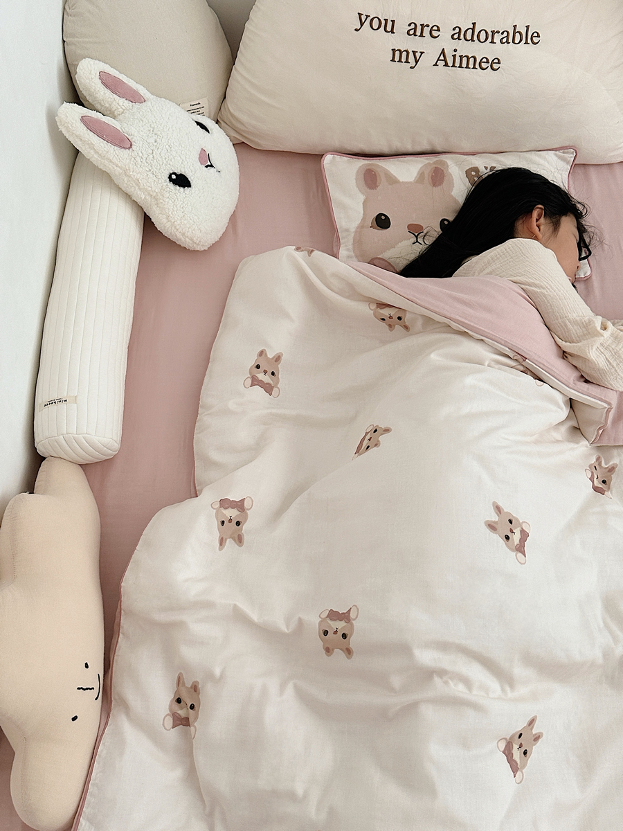 兔子卡通印花双层纱母婴级纯棉四件套全棉被套床单婴儿床幼儿园床
