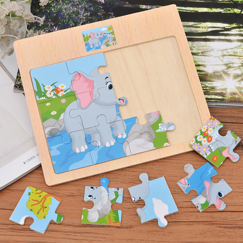 儿童益智早教12片平面交通工具动物拼图拼板2岁男孩女宝宝玩具