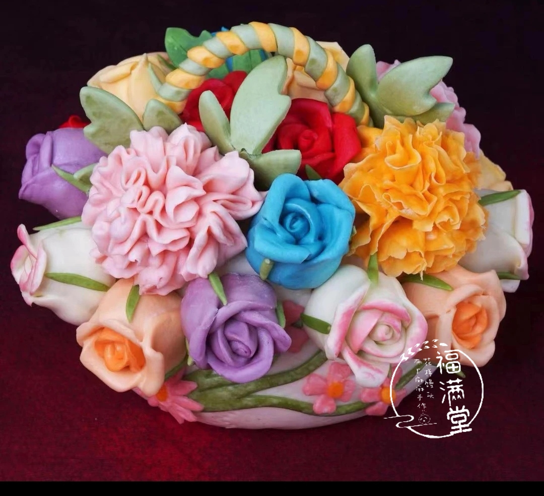 胶东妈妈威海花饽饽母亲女朋友生日蛋糕寿桃三八女神节玫瑰花馍