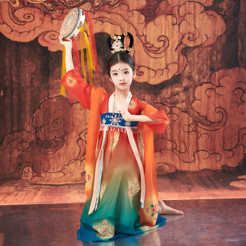 女童汉服敦煌飞天异域儿童超仙古装舞蹈演出中国风唐装连衣裙