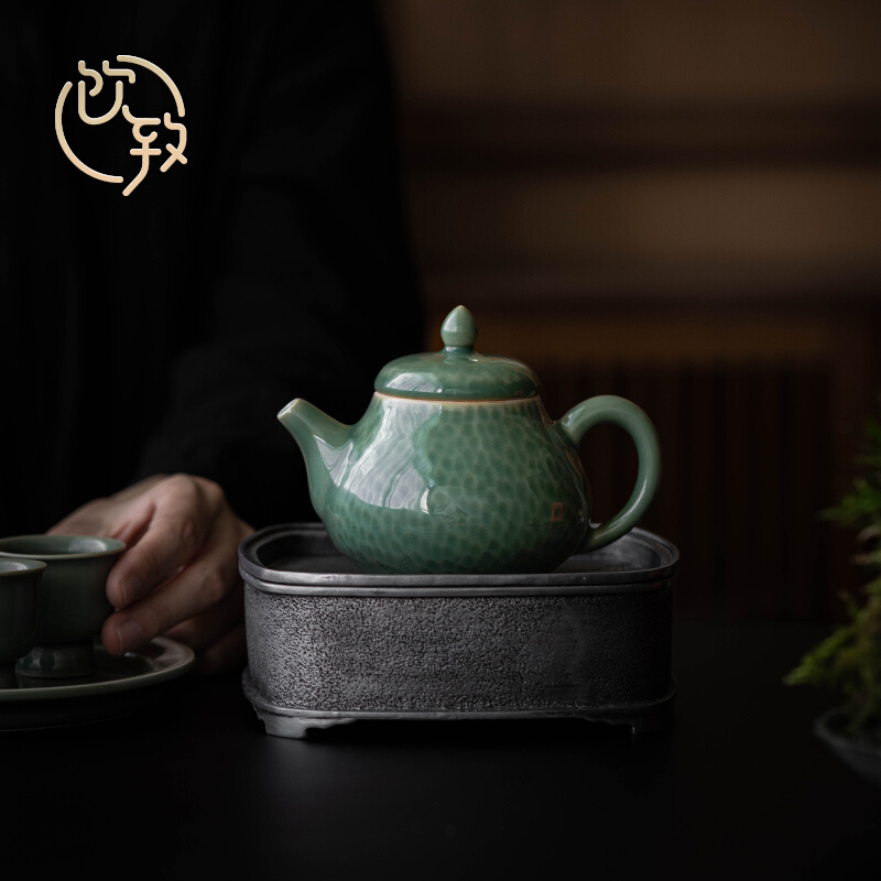 饮致越窑青瓷泡茶壶陶瓷功夫茶具带过滤日式锤纹冲茶器单壶家用
