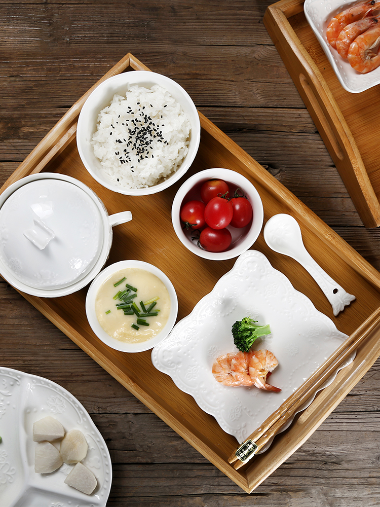 日式月子陶瓷餐具减肥一人食餐盘三格盘子减脂定量碗家用套装碗盘