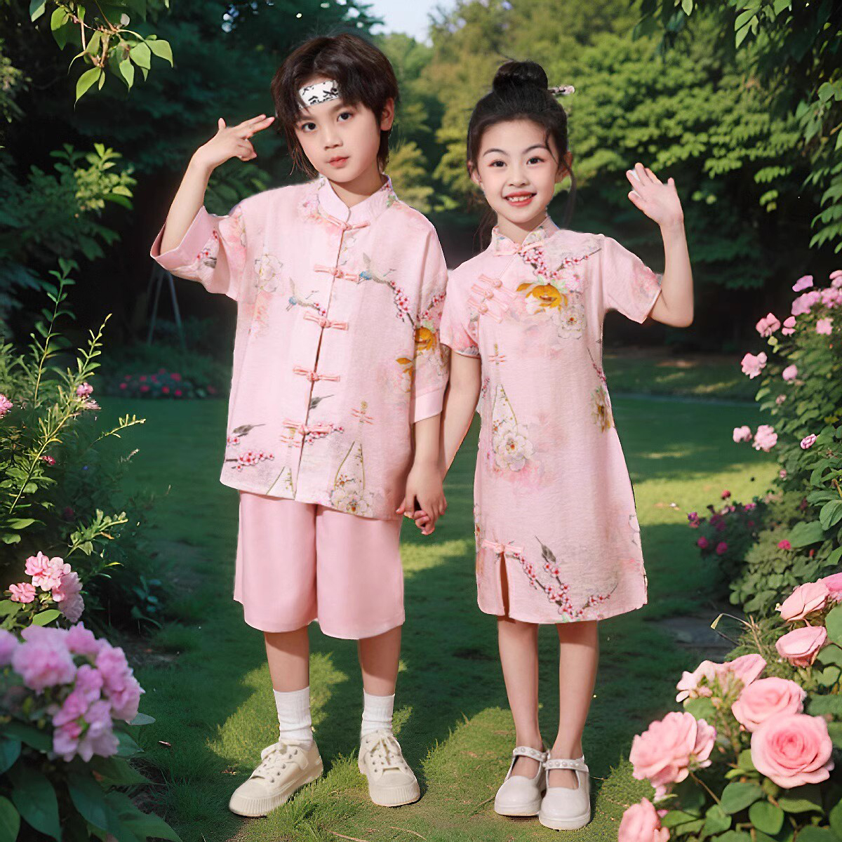 儿童旗袍女童中国风夏季新中式汉服男童唐装2024新款连衣裙演出服