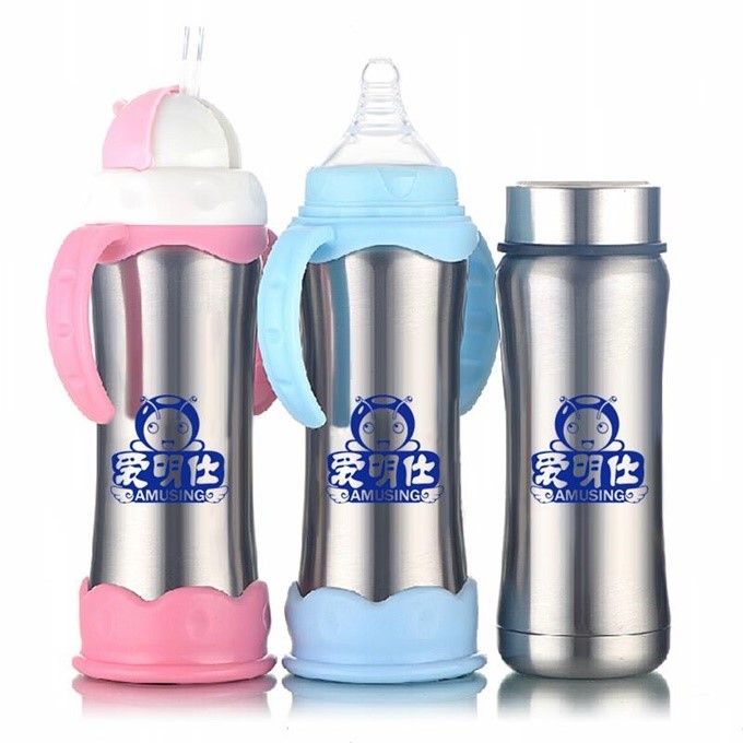 不锈钢保温奶瓶硅胶奶嘴宝宝婴儿两用奶瓶水杯双层保温杯奶壶