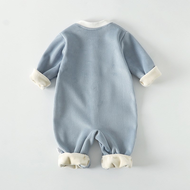 新生婴儿双层加厚加绒长袖连体衣宝宝爬服哈衣秋季款冬装保暖睡衣