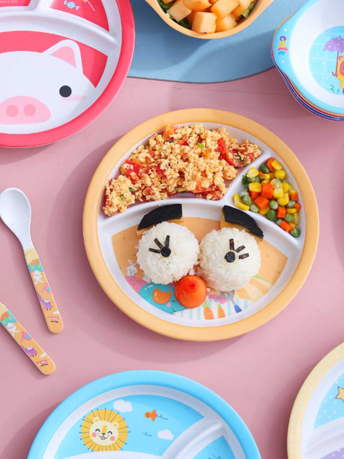 宝宝餐盘婴儿可爱吃饭儿童餐具卡通辅食碗叉子分格勺子套装饭碗