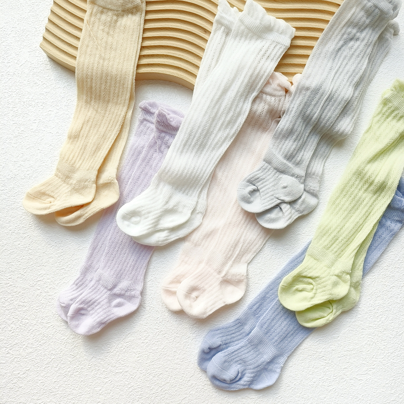 夏季婴儿袜子宝宝薄款棉袜网眼过膝防蚊子袜透气0-6-12月长筒袜