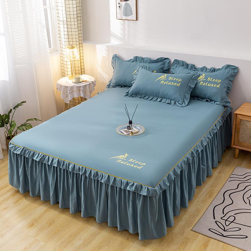 纯棉床罩床裙式床套床单件1.5米1.8席梦思防尘保护套全棉防滑床笠