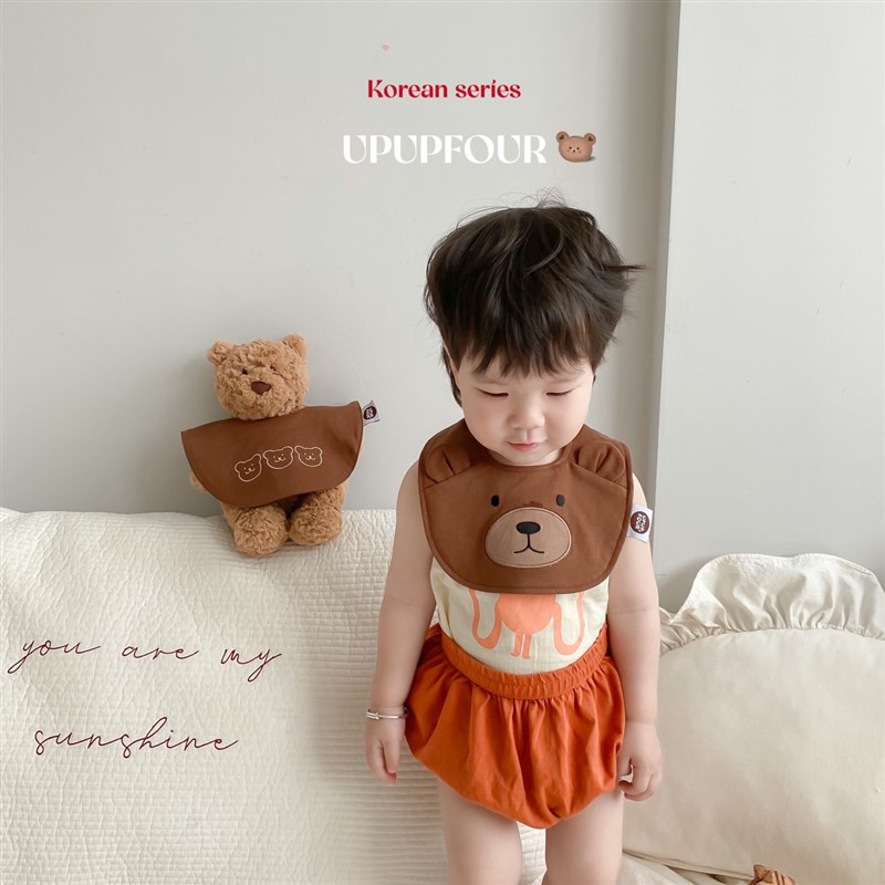 upupfour|高定100%韩国进口纯棉新生婴儿宝宝口水巾V婴儿围兜兜围