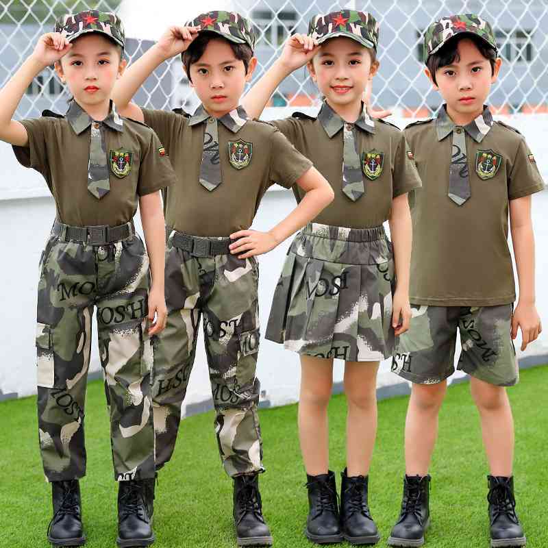 儿童迷彩服男女童套装小学生夏季演出服幼儿园军训服夏令营表演服