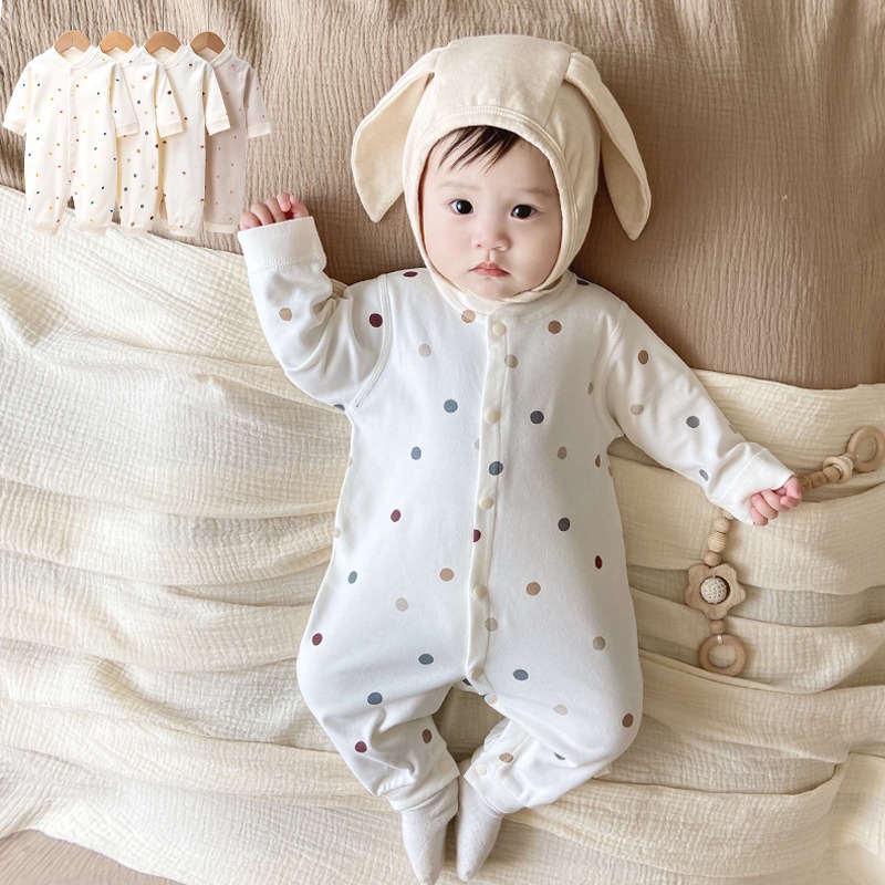 日本新生婴儿纯棉连体衣男女宝宝洋气外套爬服秋冬外出长袖打底衫