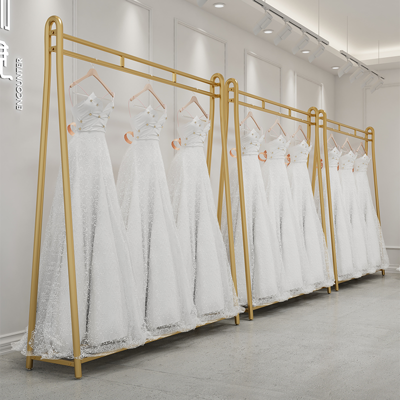 婚纱展示架落地影楼专用挂西装双层的架子金色工作室旗袍秀和货架
