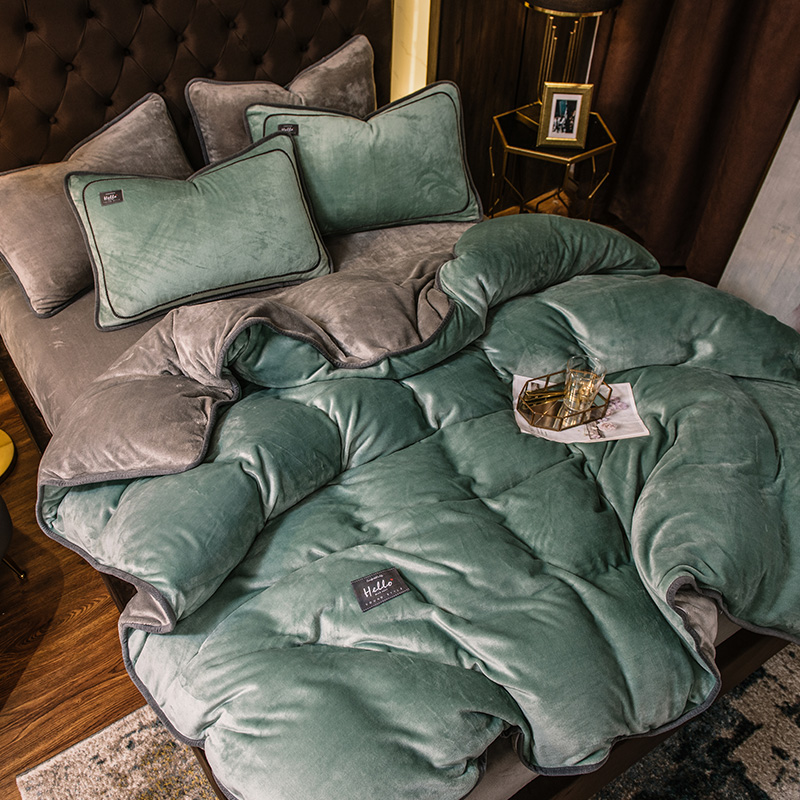 新款纯色加厚牛奶绒四件套冬季双面珊瑚绒柔软被套床笠简约床上法